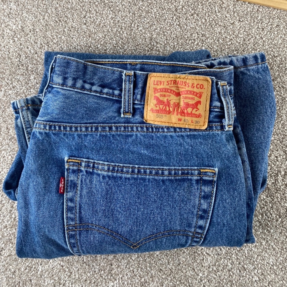 Levis 505 Regular Fit Straight Leg Jeans Blue Denim W40 L30 Mens Work wear